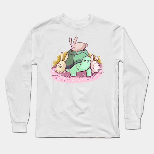 Cute bunnies and turtle Long Sleeve T-Shirt by Mayarart